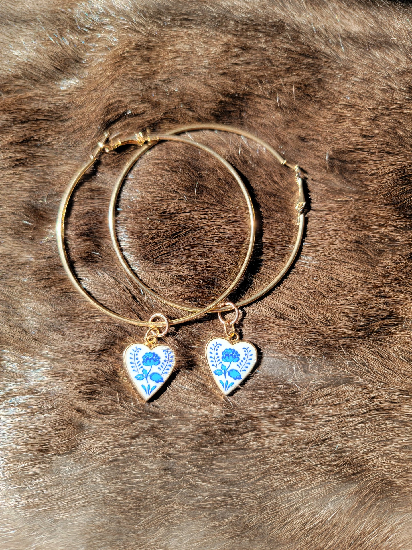 Gold and Blue Floral Hoops