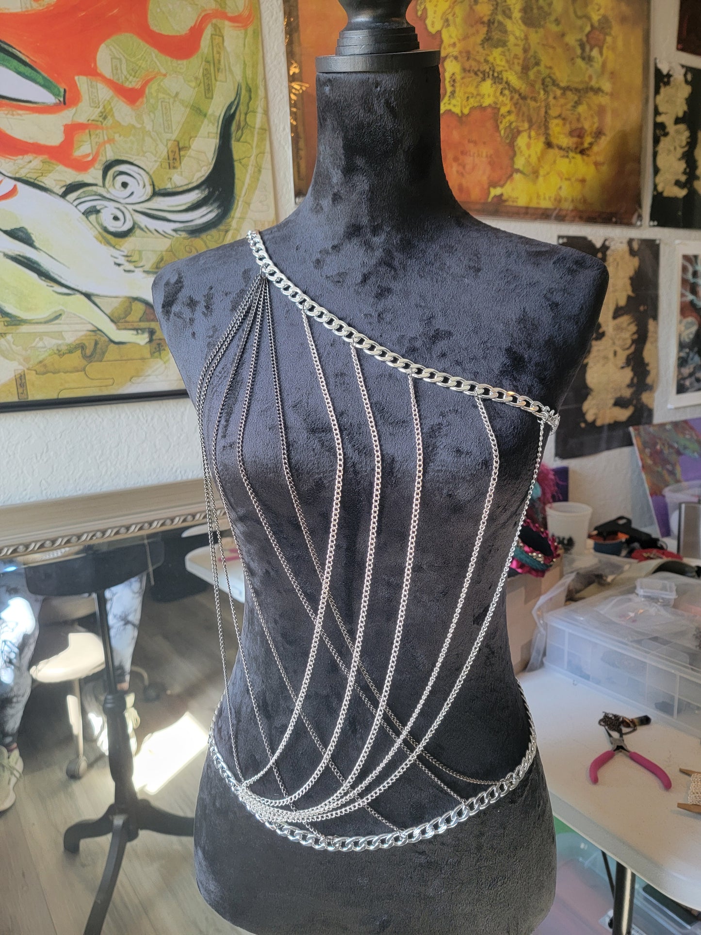 Black and Silver Off the Shoulder Body Chain